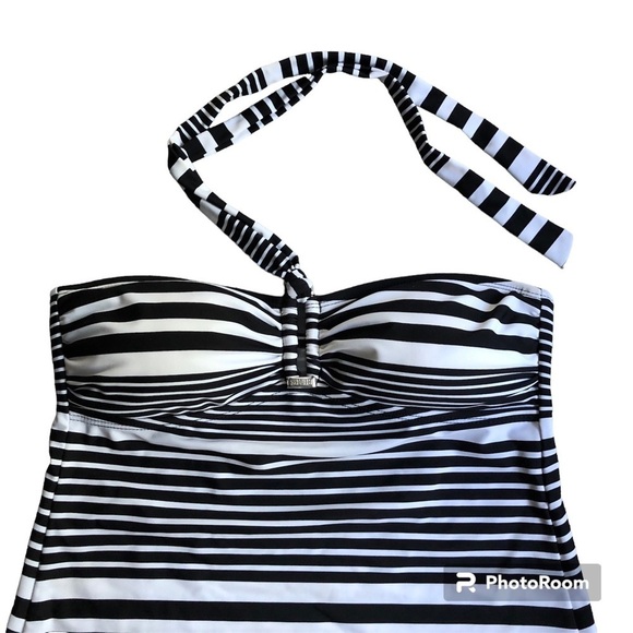 Chaps Bathing Suit Swim Tankini Top Black & White stripes Beach Vacation Summer - Picture 6 of 12